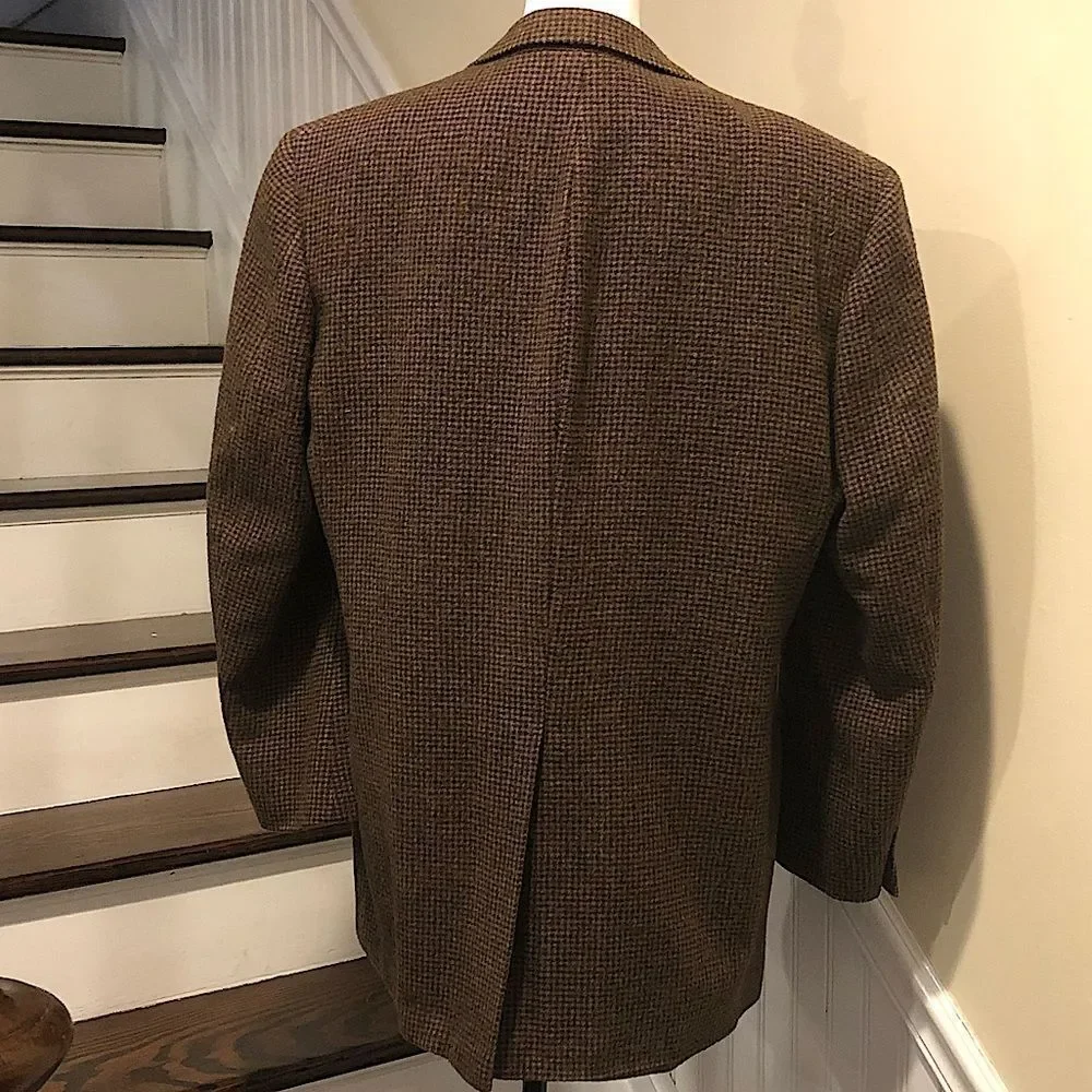 SAKS FIFTH AVENUE Men’s Houndstooth Camel Hair Brown and Black Blazer Sz 44R